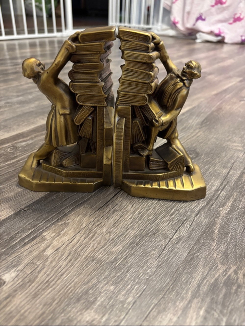 Vintage PM Craftsman USA Brass Bookends Colonial Librarian Falling Books